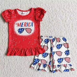 Red and White Patriotic Set with Ruffled Sleeves To celebrate July 4th in style